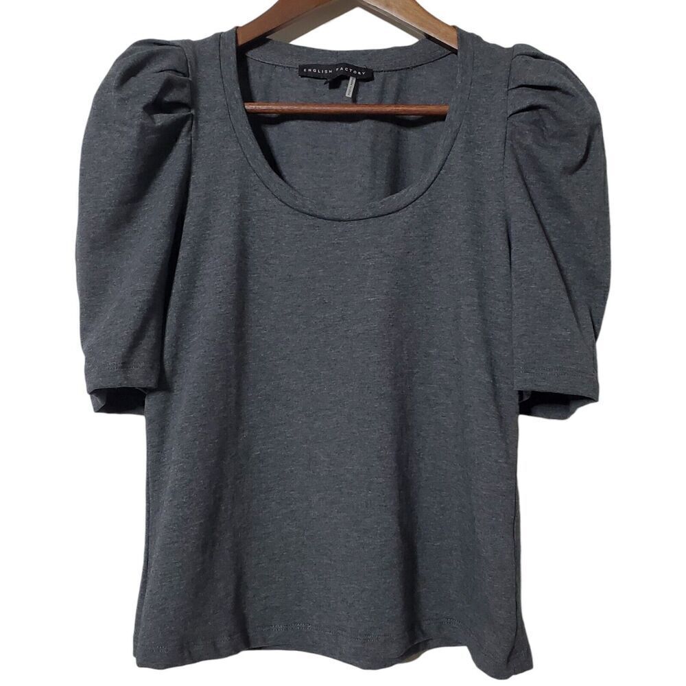 English Factory Pleated Puff Sleeve Top Blouse Size XS Gray Womens - Picture 2 of 9